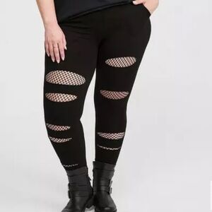 Torrid Black Destructed Leggings with Fishnet Lined Holes Size 4